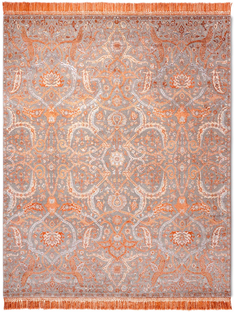 Heriz Copper Hand-Knotted Silk / Wool Rug