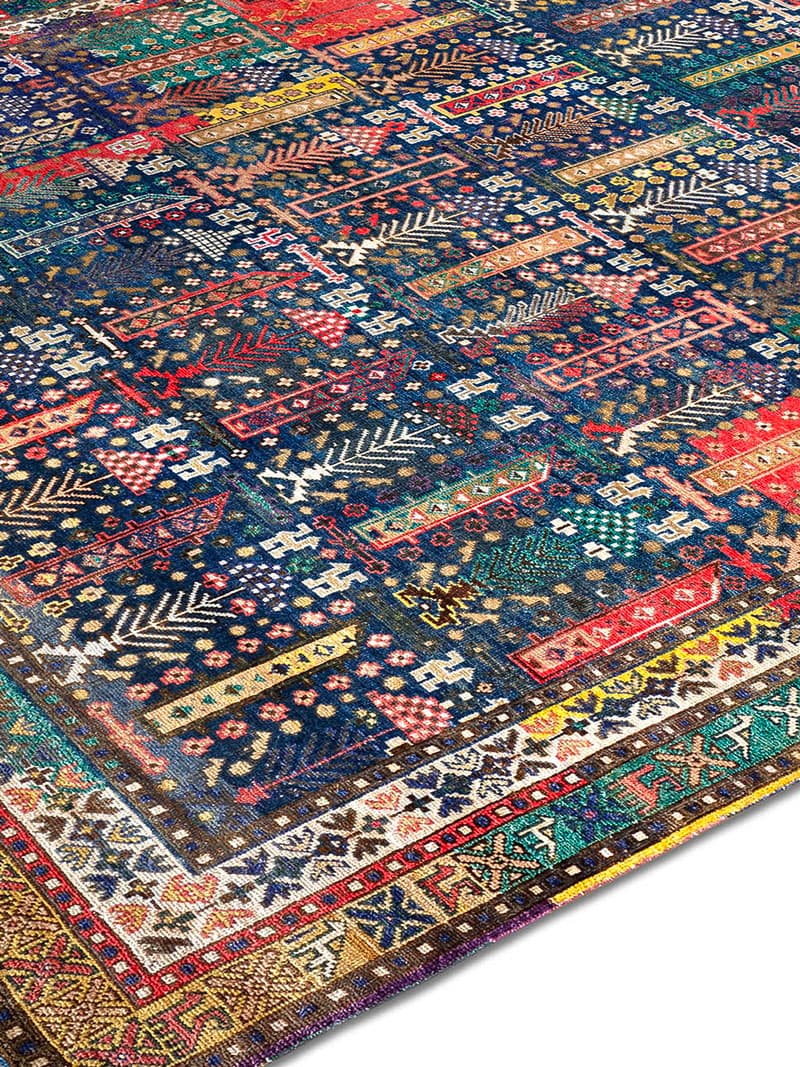 Original Natural Blue Hand-Knotted Wool Rug