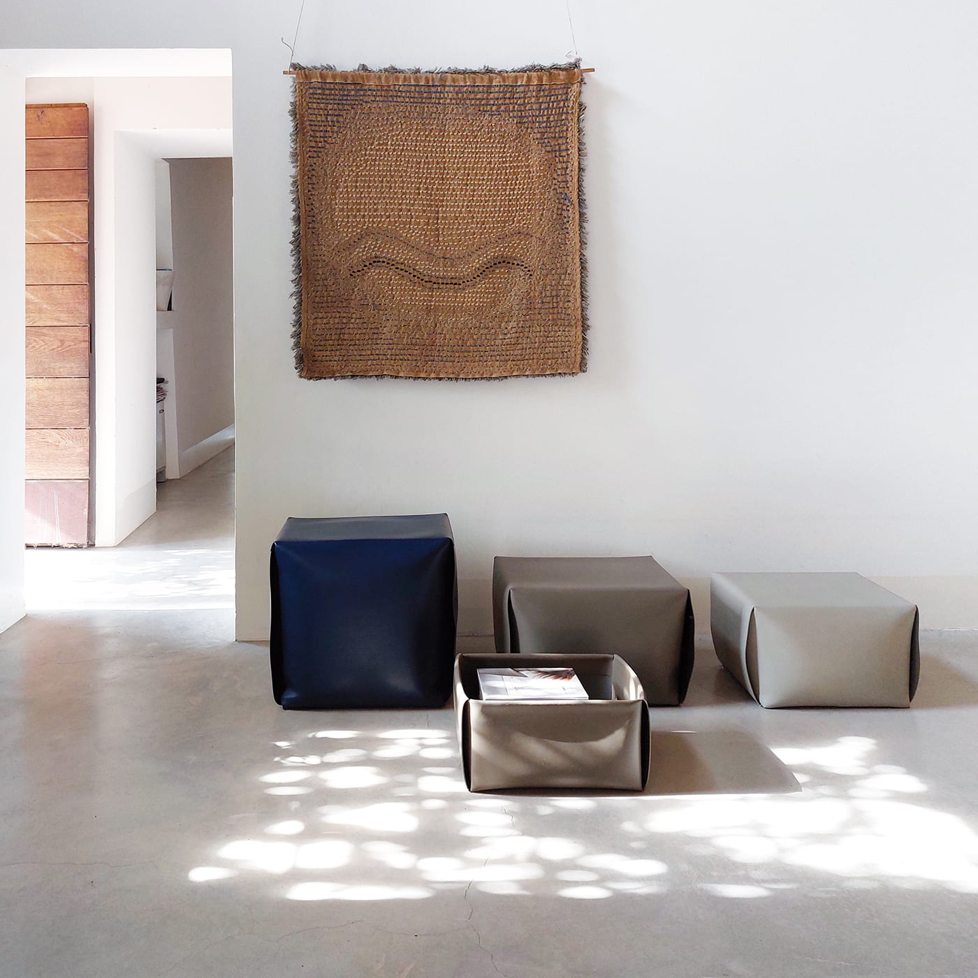 Big Bao Blue Leather Ottoman