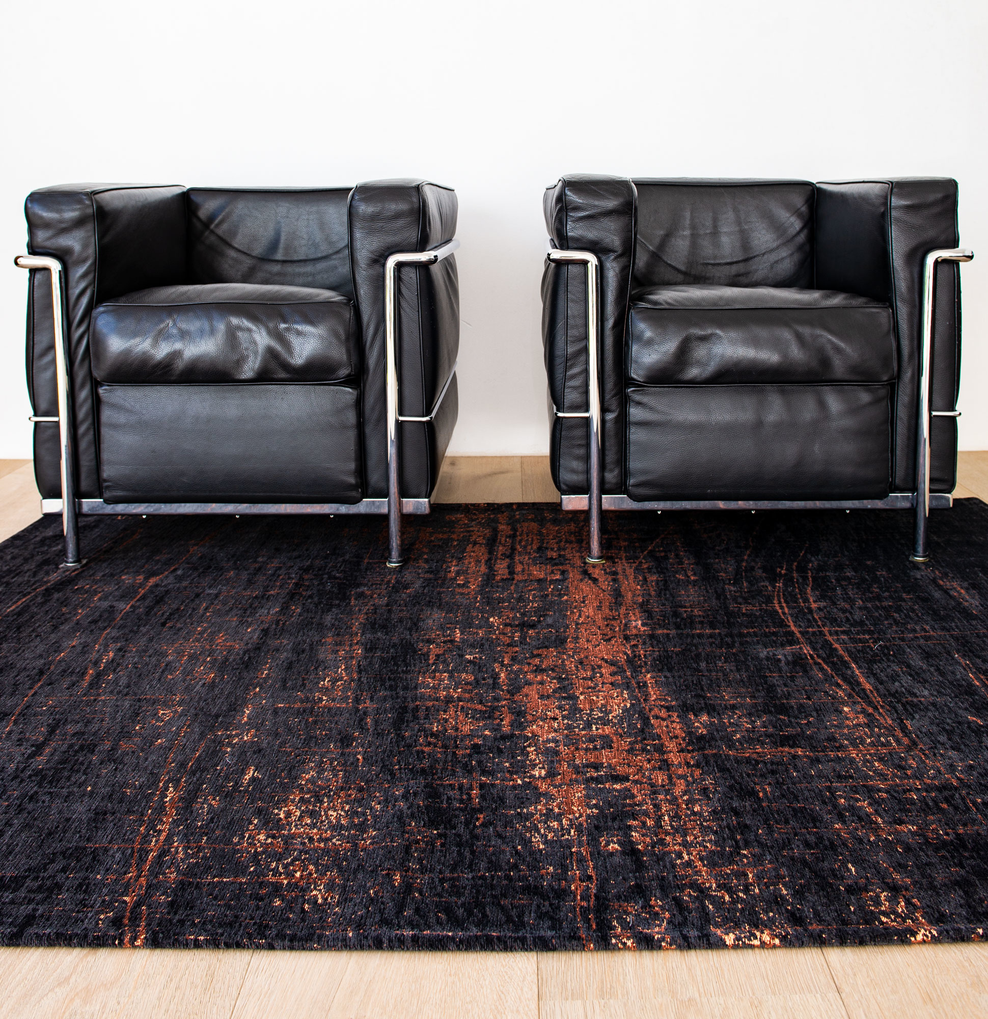 Abstract Indoor Black & Orange Rug ☞ Size: 80 x 150 cm
