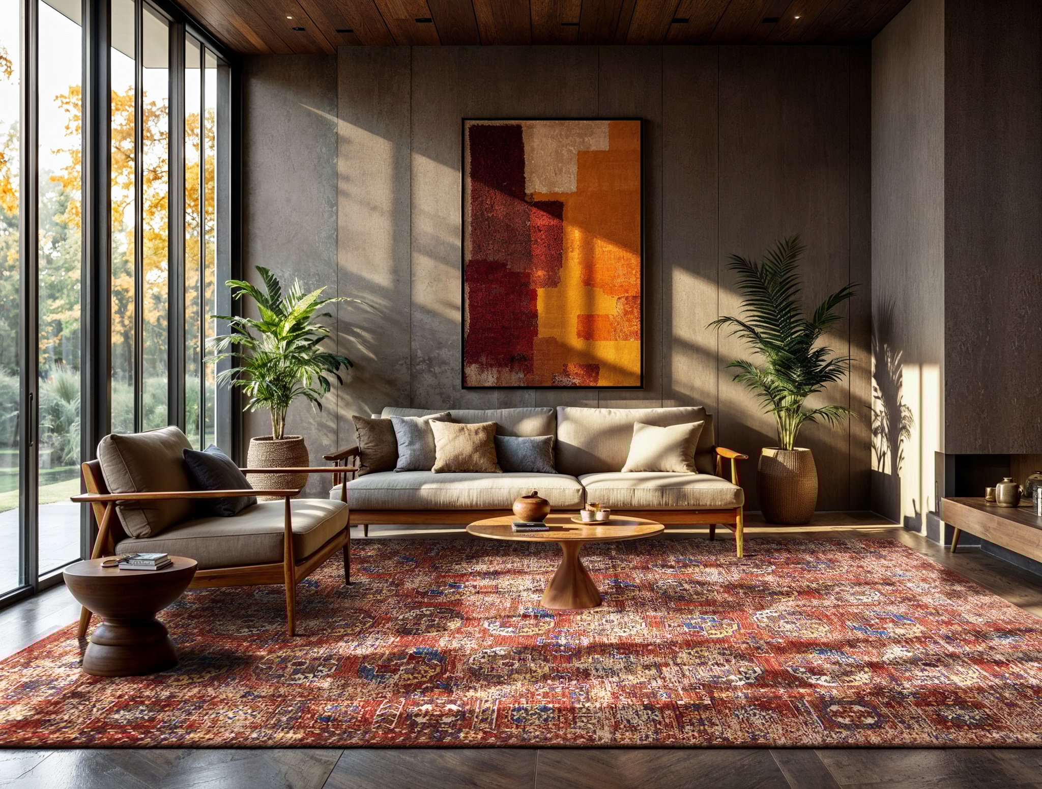 Distressed Rust & Blue Medallion Rug | Size: 280 x 390 cm