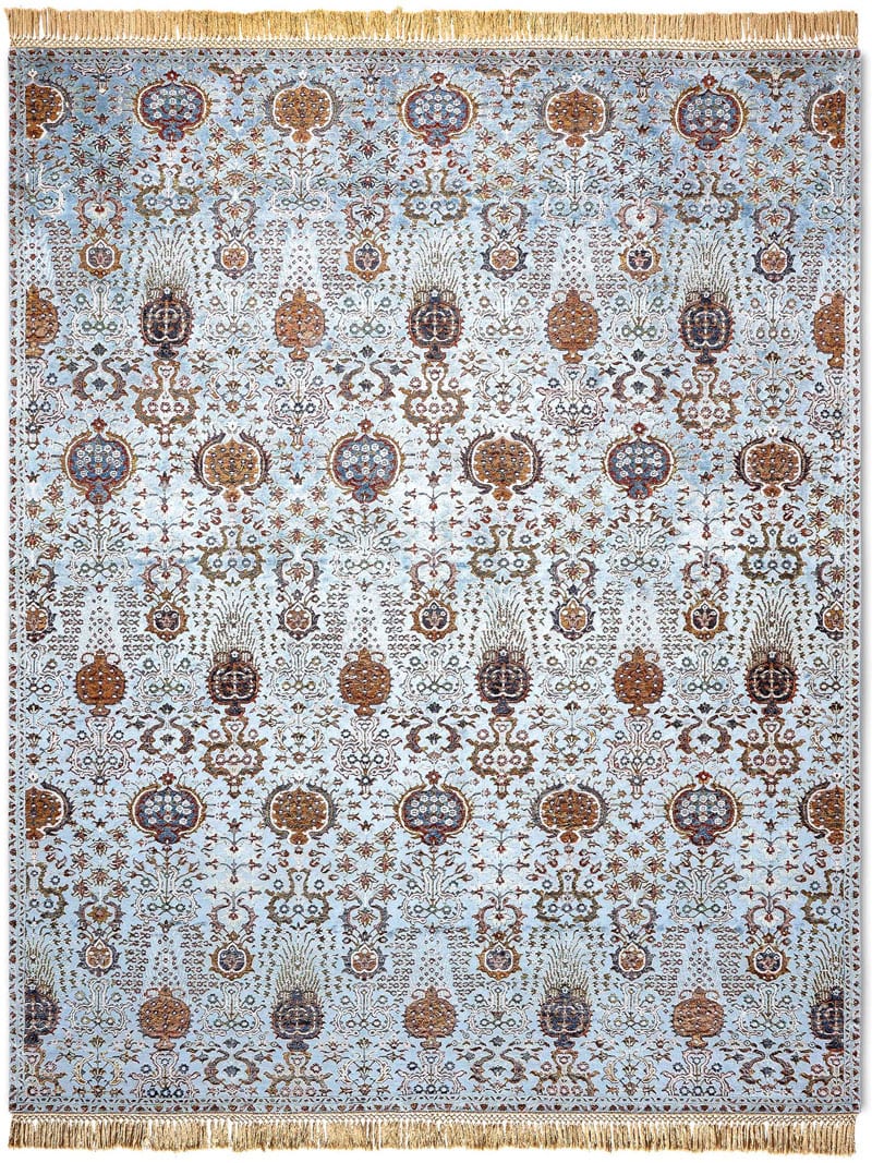 Isfahan Light Blue Wool & Silk Rug | Size: 170 x 240 cm