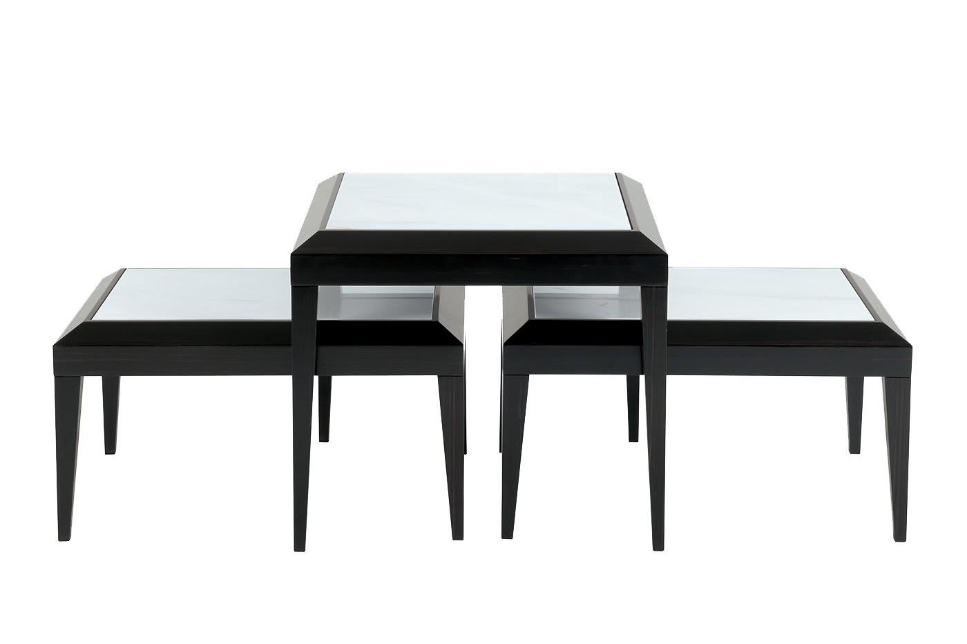 Set of 3 Black Marble Italian Coffee Tables