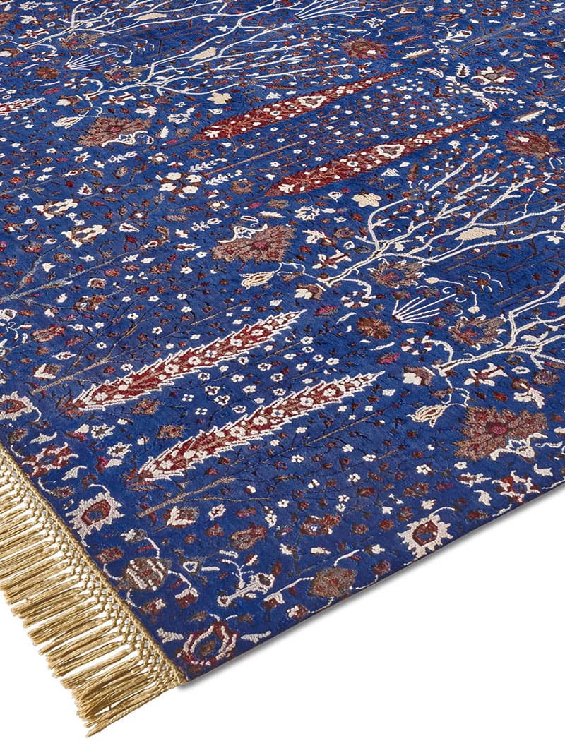 Pine Garden Blue Hand-Knotted Wool / Silk Rug | Size: 183 x 274 cm