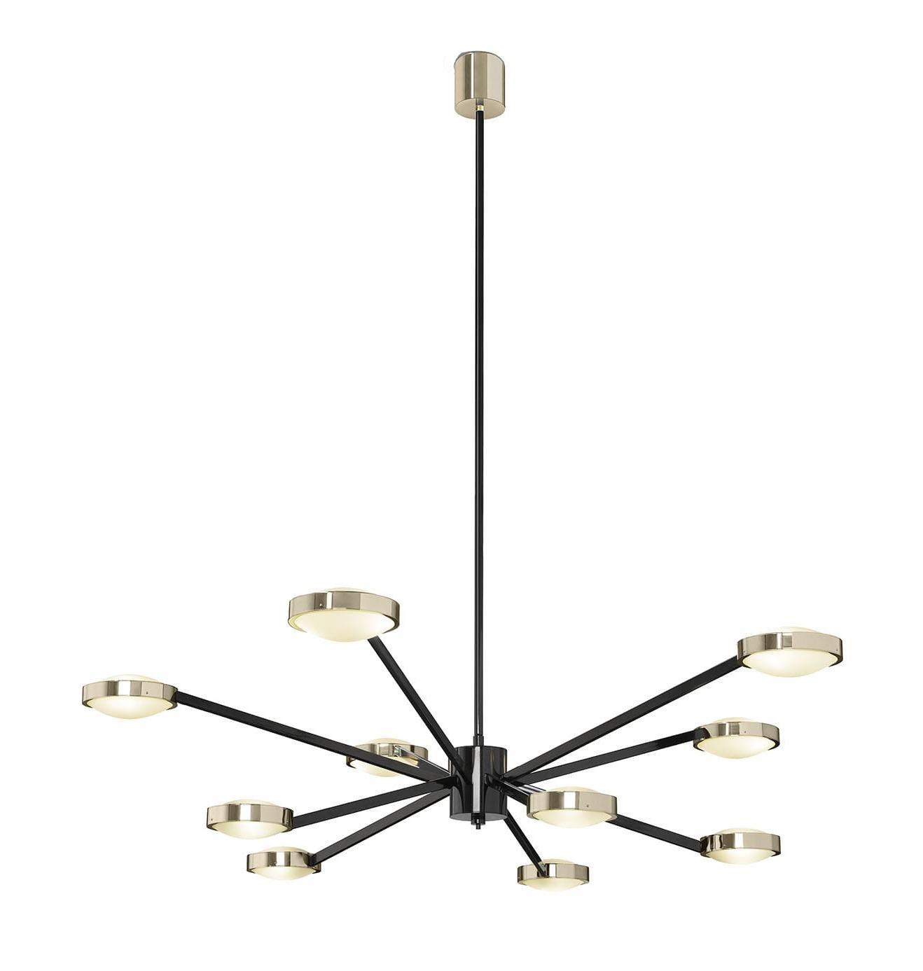 Grand Art Deco Black & Brass Chandelier