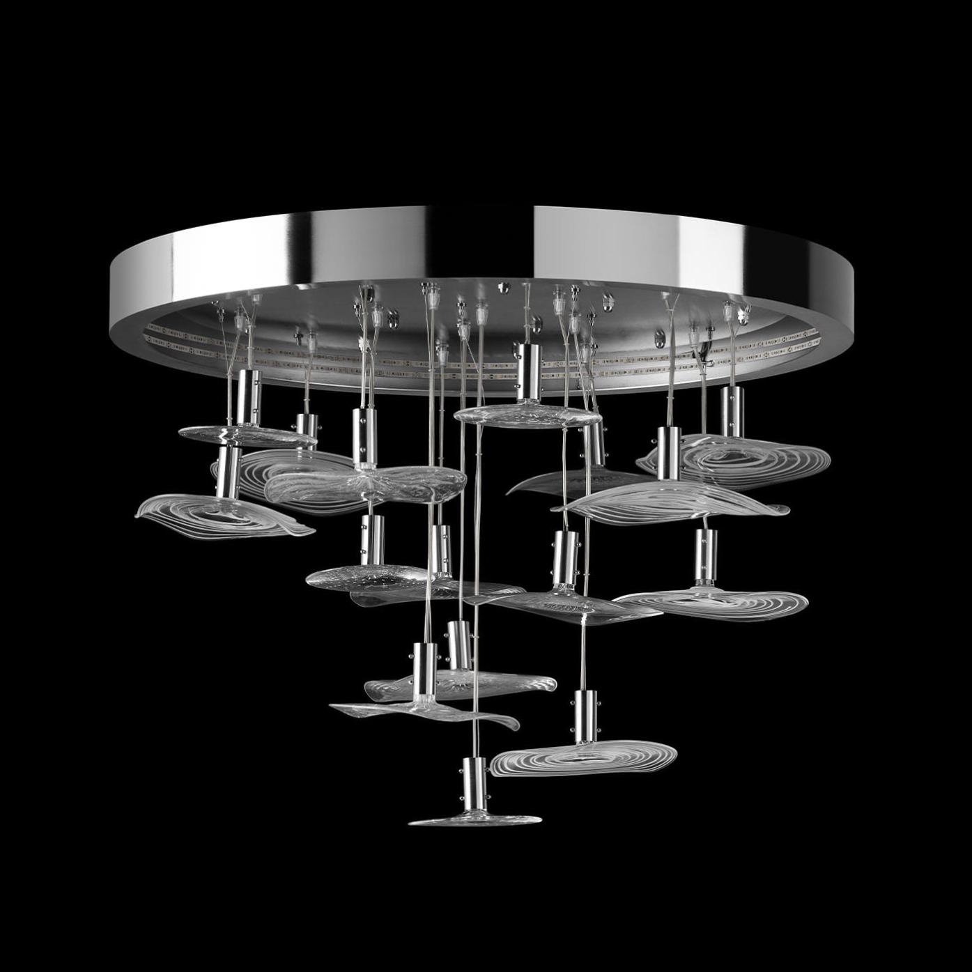 Round Chrome Murano Chandelier