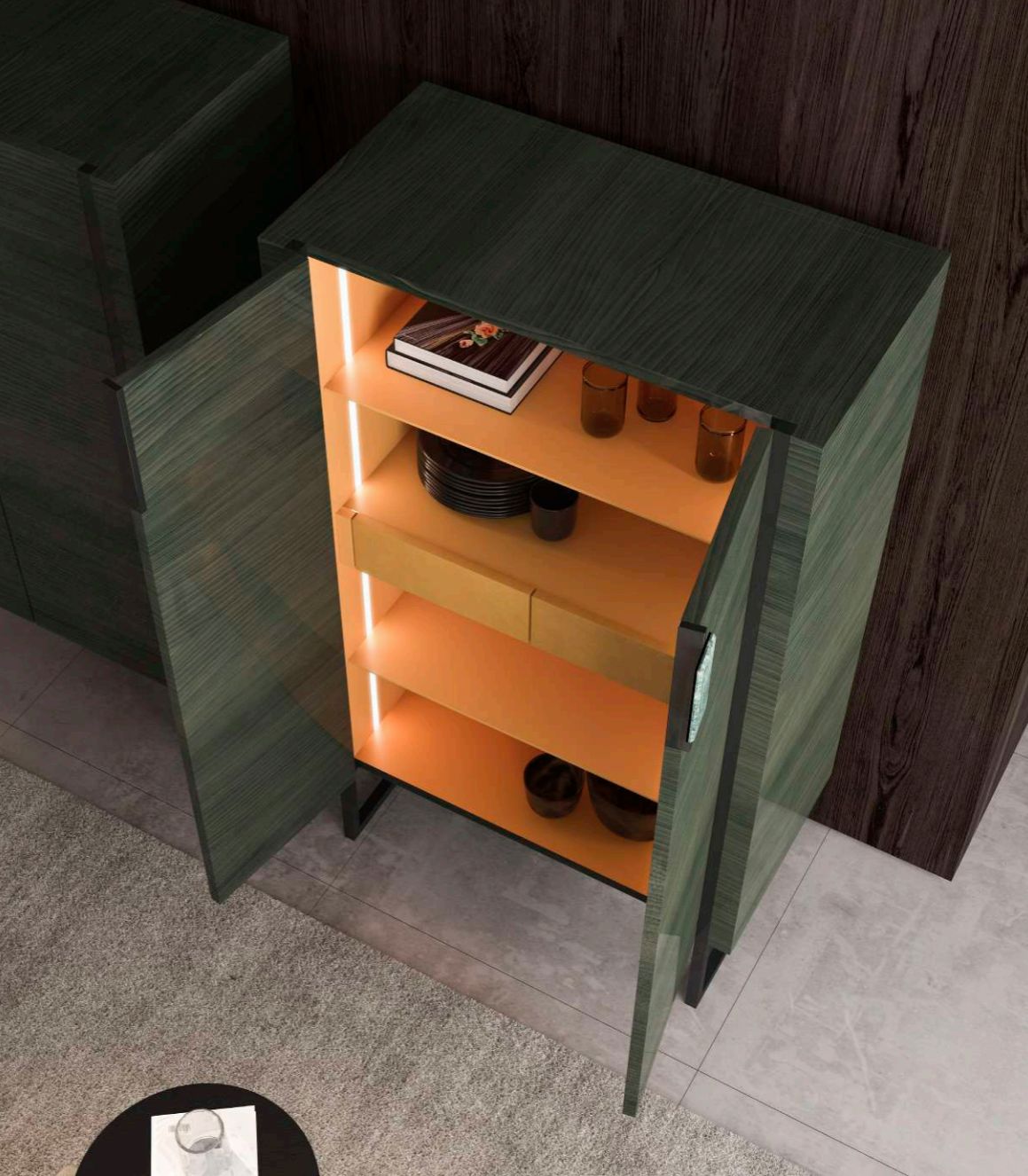Crafted Wood Cabinet with Lights