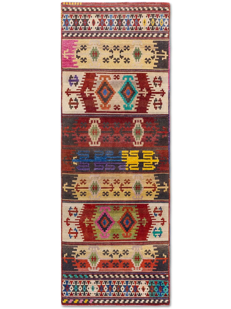 Original Hand-Knotted Wool Rug ☞ Size: 100 x 300 cm