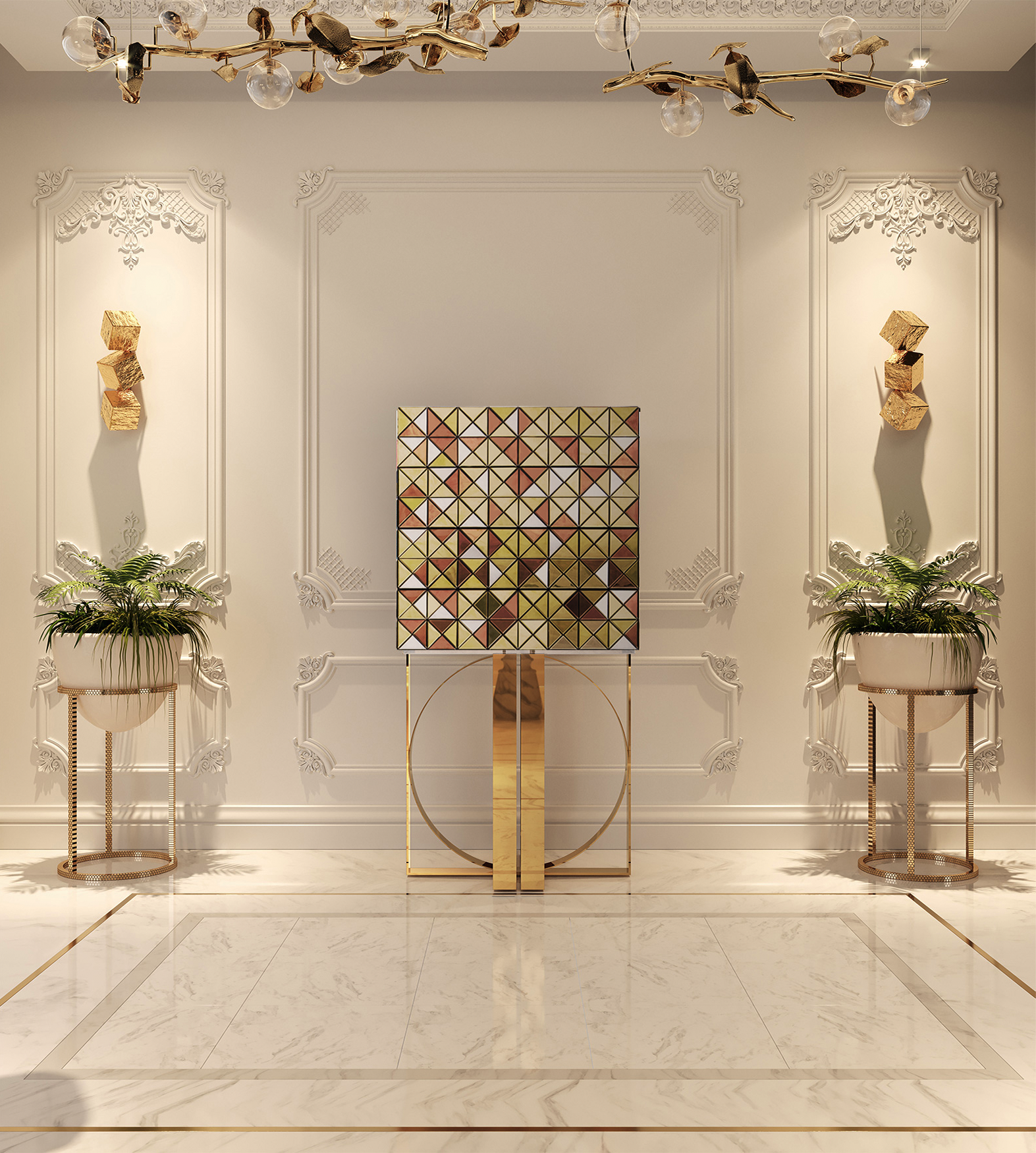 Mosaic Gold Accents Designer Cabinet