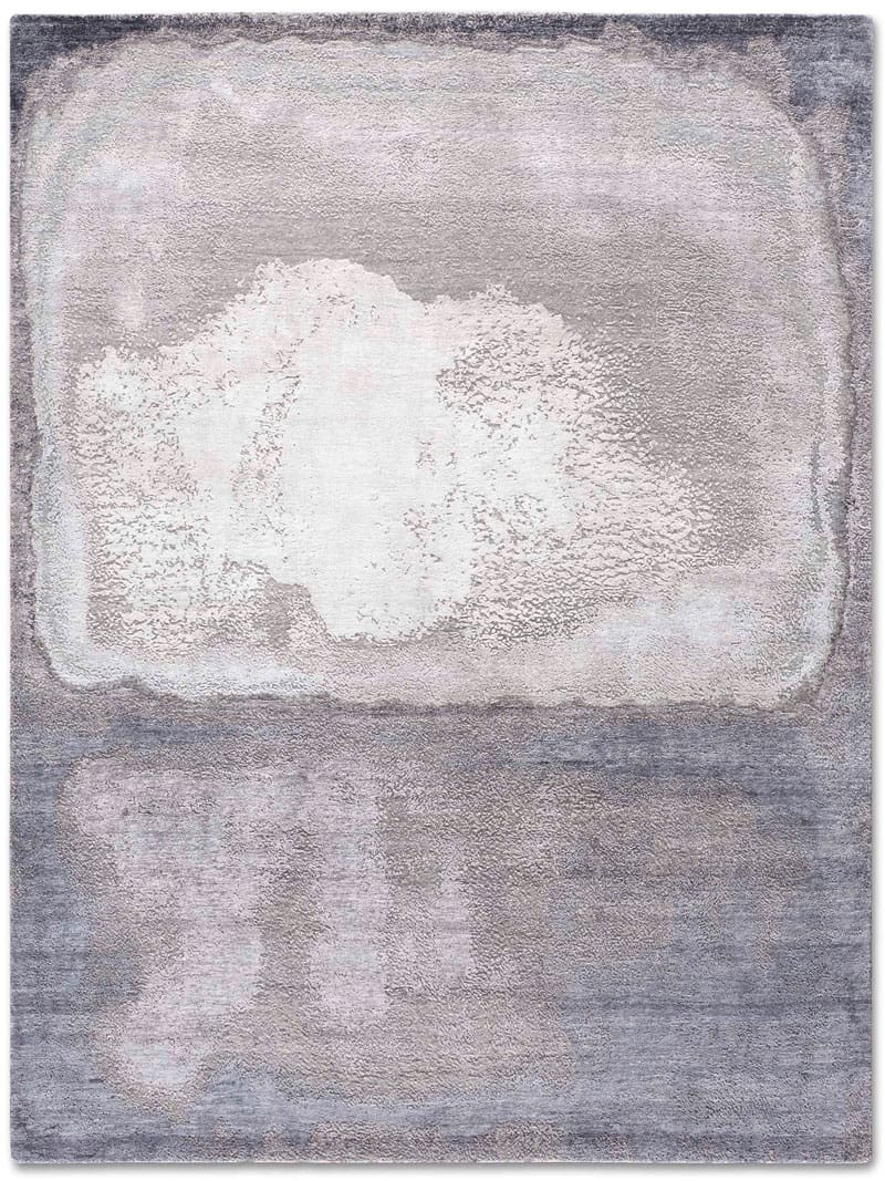 White Silver Hand-Knotted Wool / Silk Rug ☞ Size: 122 x 183 cm