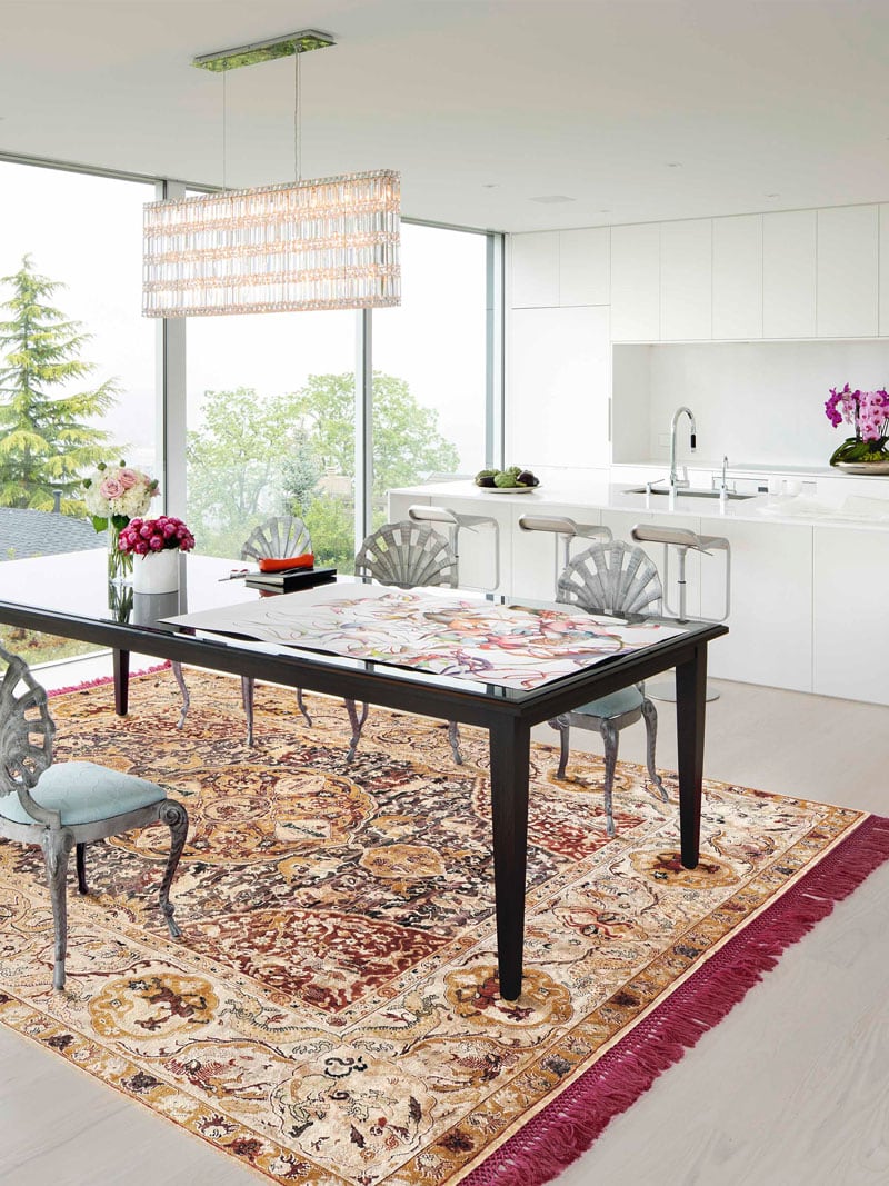 Gold Hand-Knotted Silk / Wool Rug
