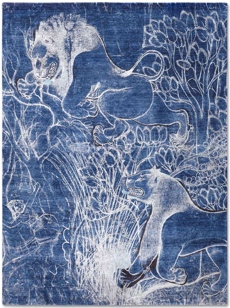 Two Lions Navy Hand-Woven Exquisite Rug ☞ Size: 300 x 400 cm