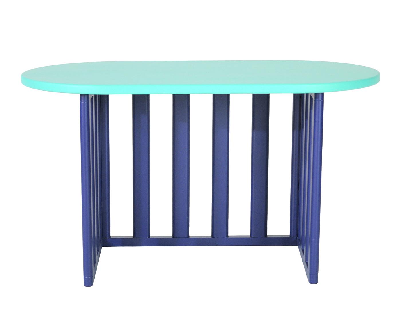 Blue Oval Wood Side Table
