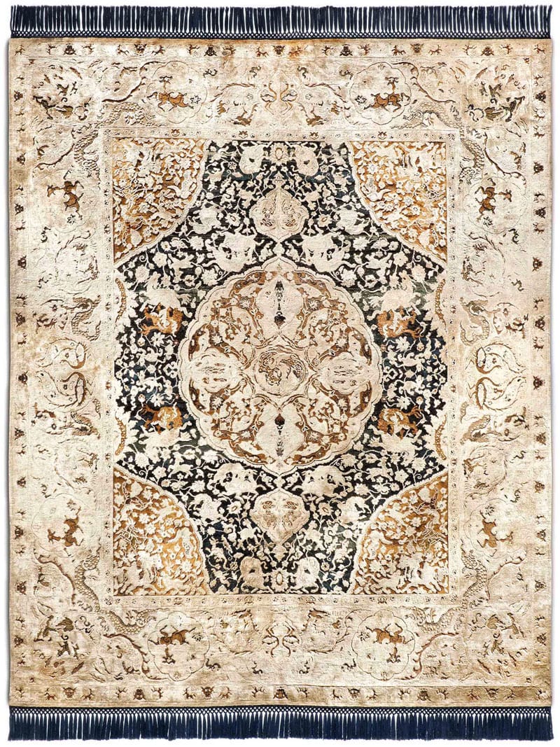 Gold Hand-Knotted Silk / Wool Rug