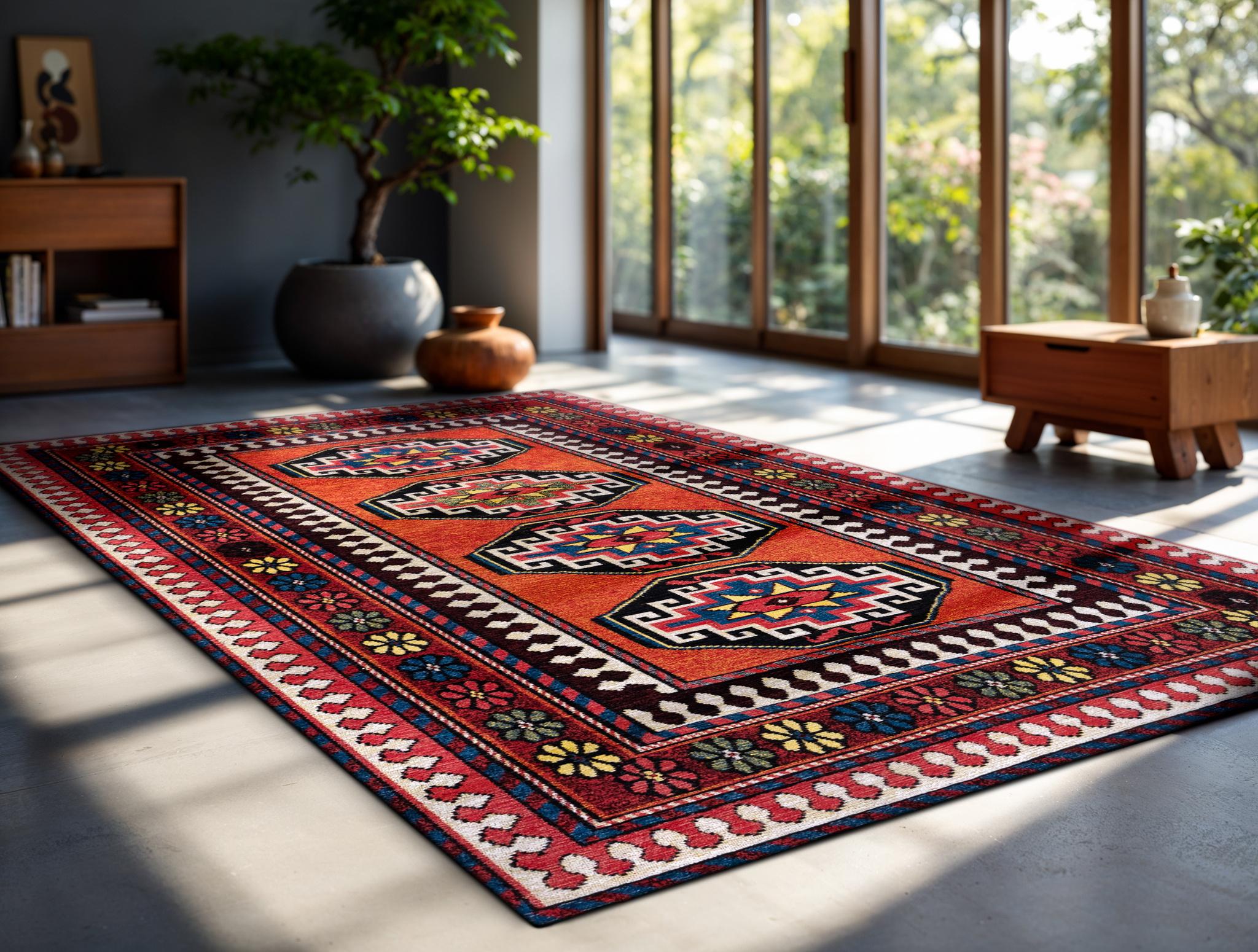 Tribal Red Multicolor Area Rug | Size: 140 × 200 cm