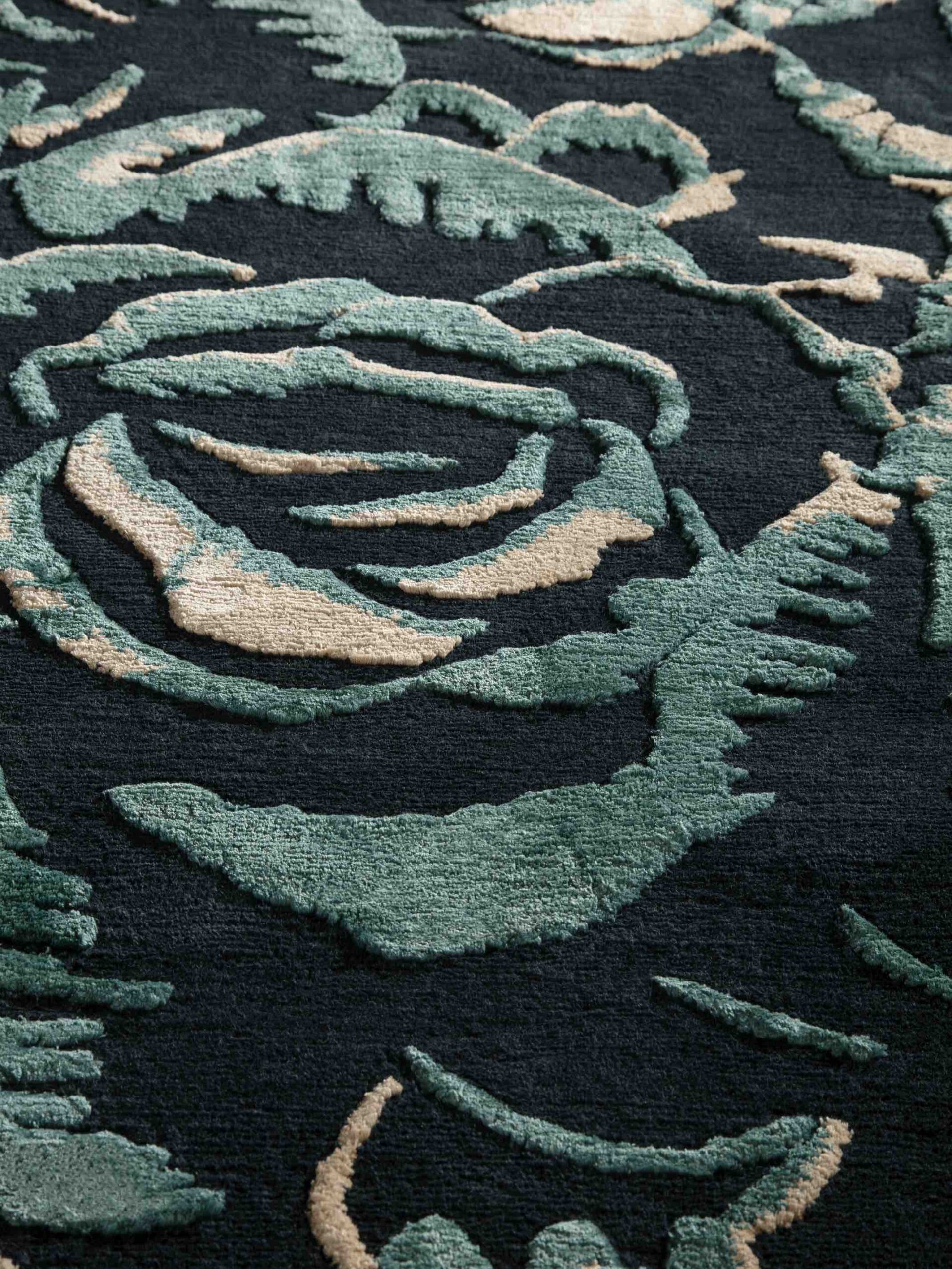 Dark Flower Designer Wool / Silk Rug