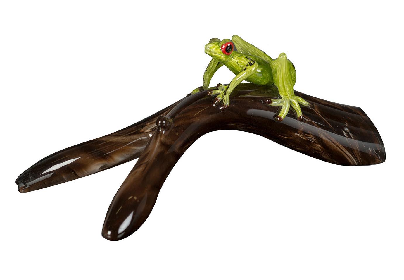 Glass Frog on Branch Artisan Figurine