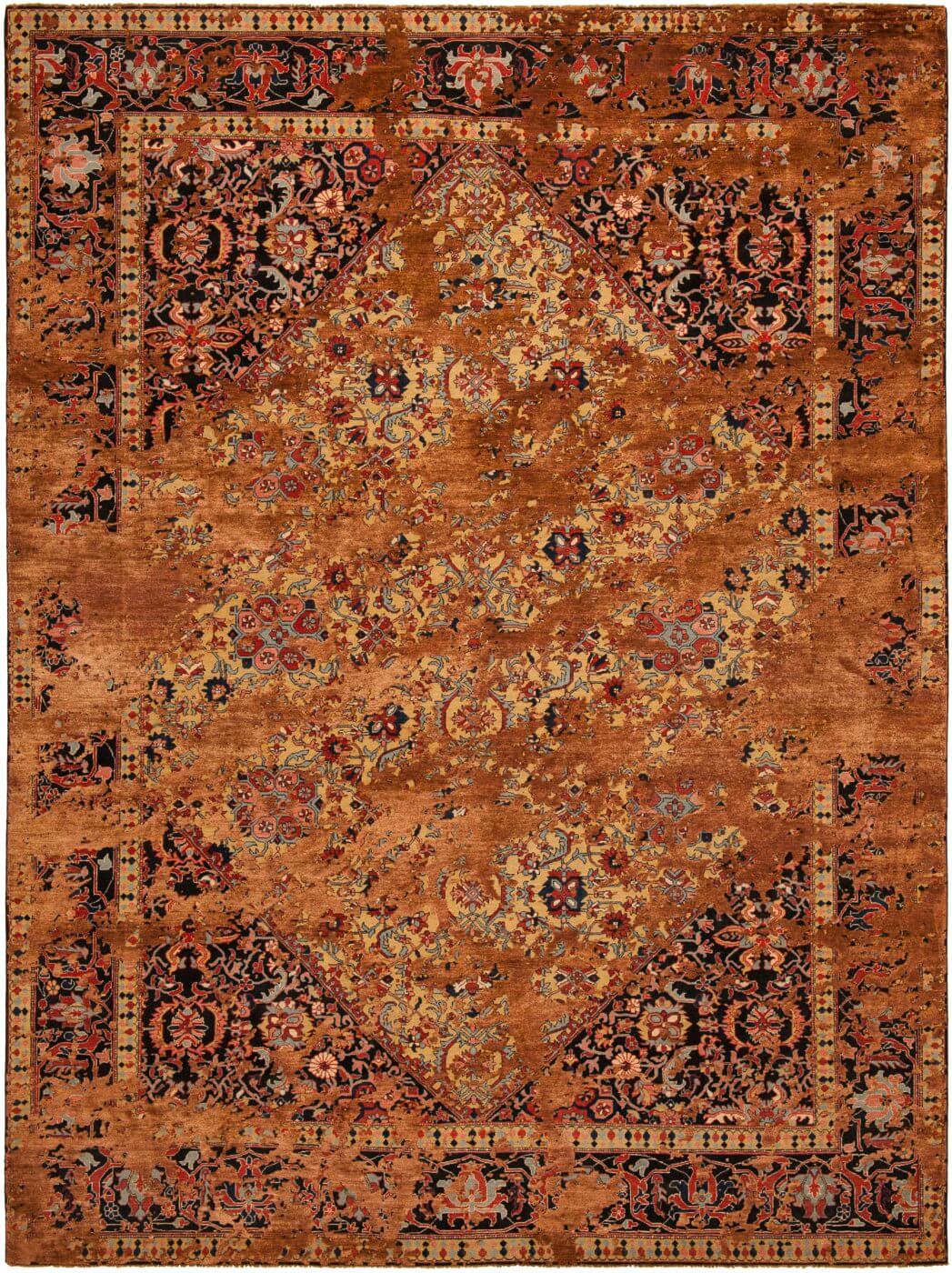 Brown Hand Knotted Wool / Silk Luxury Rug