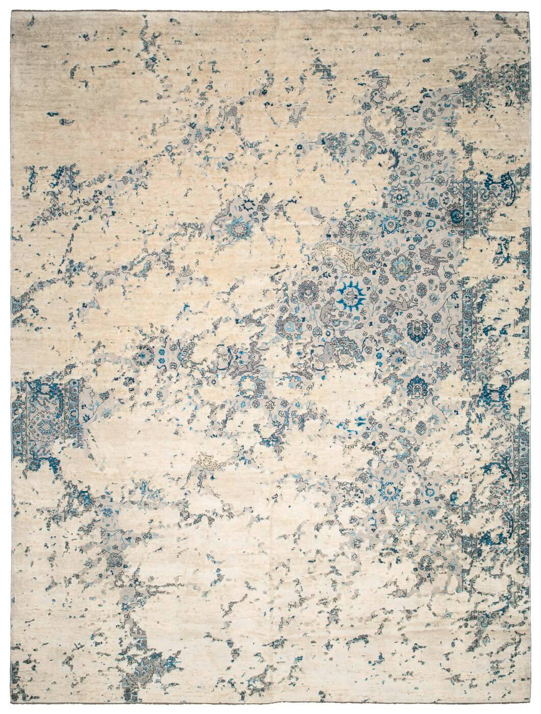 White Blue Vintage Style Luxury Rug