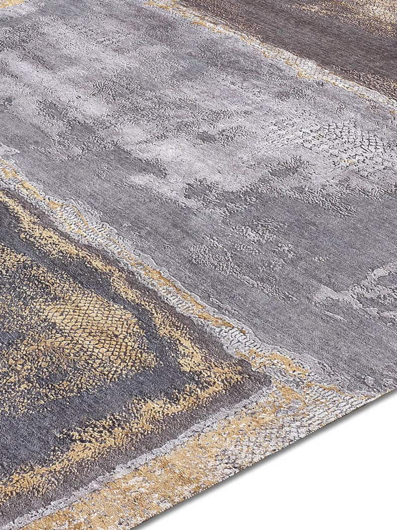 Gold Silver Hand-Woven Exquisite Rug ☞ Size: 140 x 210 cm