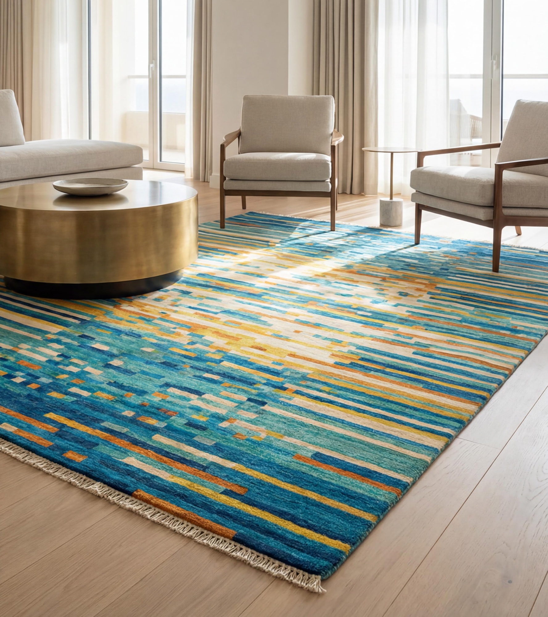 Pixel Wave Teal Artisan Rug