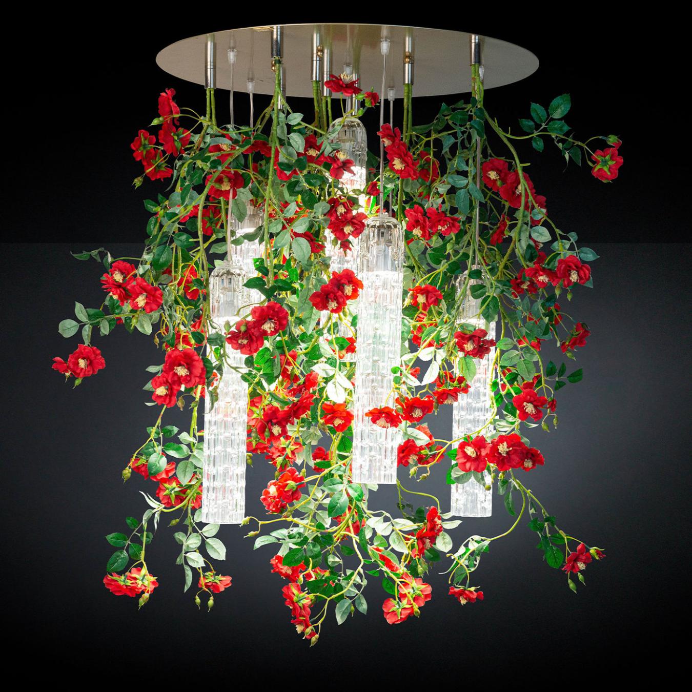 Wild Red Roses Large Chandelier