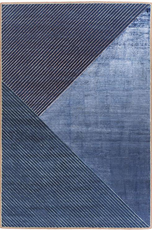 Hand Woven Blue Geometric Viscose / Wool Rug