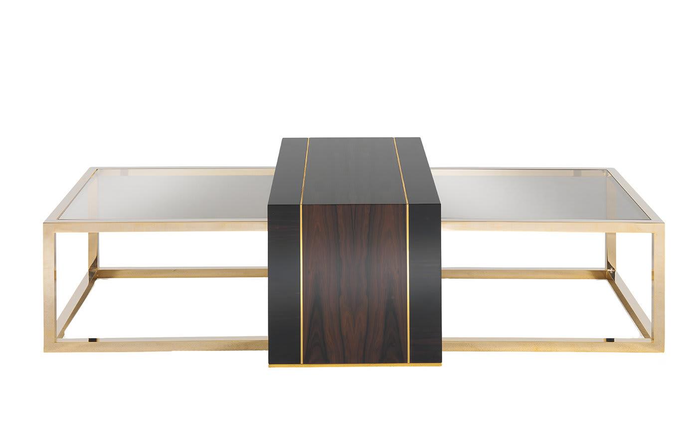 Set of 3 Ebony and Gold Handcrafted Coffee Tables