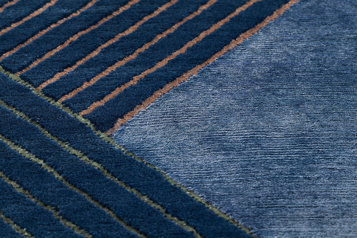 Hand Woven Blue Geometric Viscose / Wool Rug