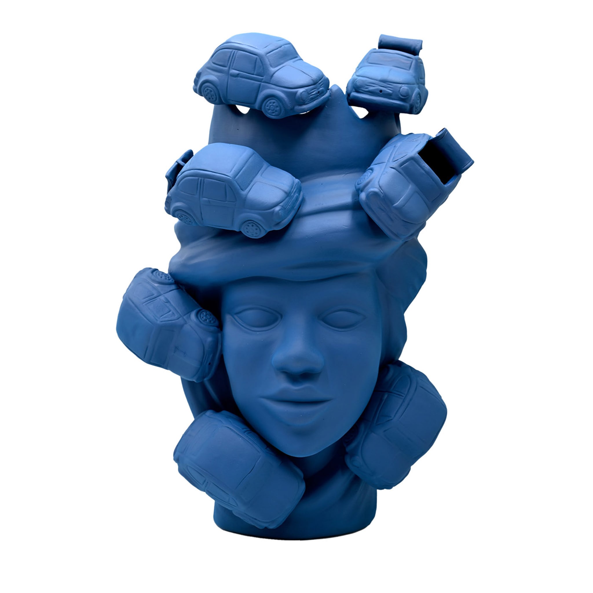 Serene Blue Matte Moor's Head Sculpture