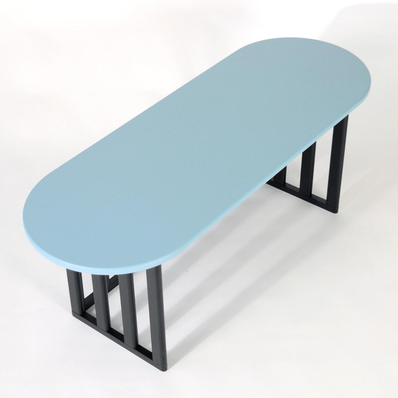 Light Blue Oval Wood Side Table