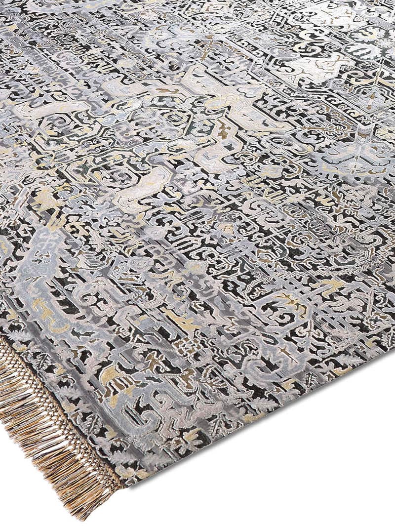 Azerbaijan Silver Hand-Knotted Silk / Wool Rug