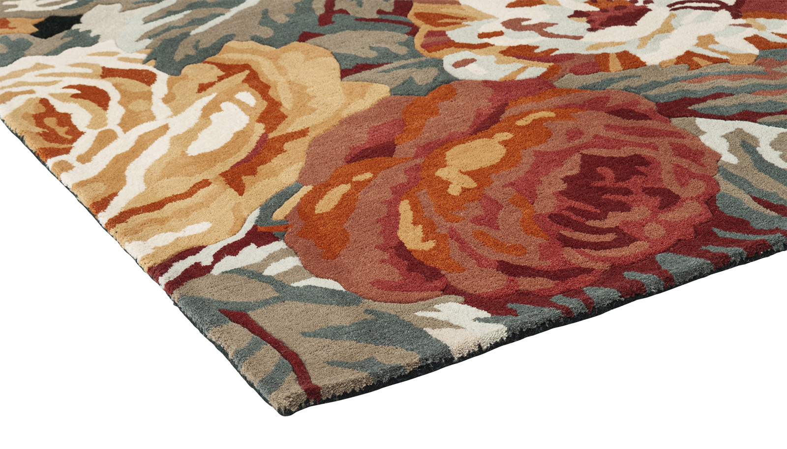 Flowers Navy / Orange Wool Rug | Size: 200 x 280 cm