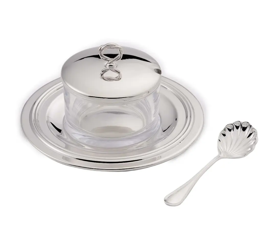 Silver-Plated Jam And Parmesan Dish With Spoon