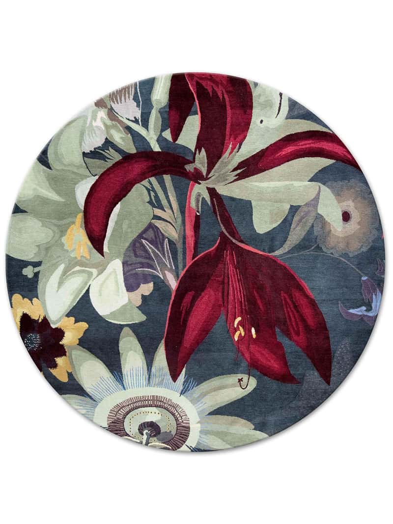Red Flower Round Hand-Woven Exquisite Rug