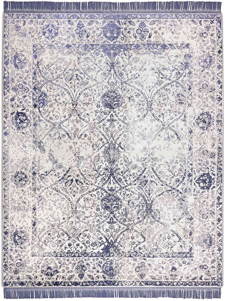 Mauve Grey Hand-Knotted Wool / Silk Rug ☞ Size: 300 x 400 cm