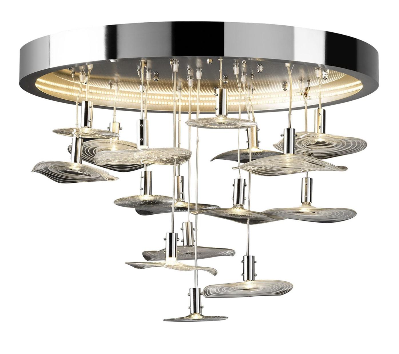 Round Chrome Murano Chandelier