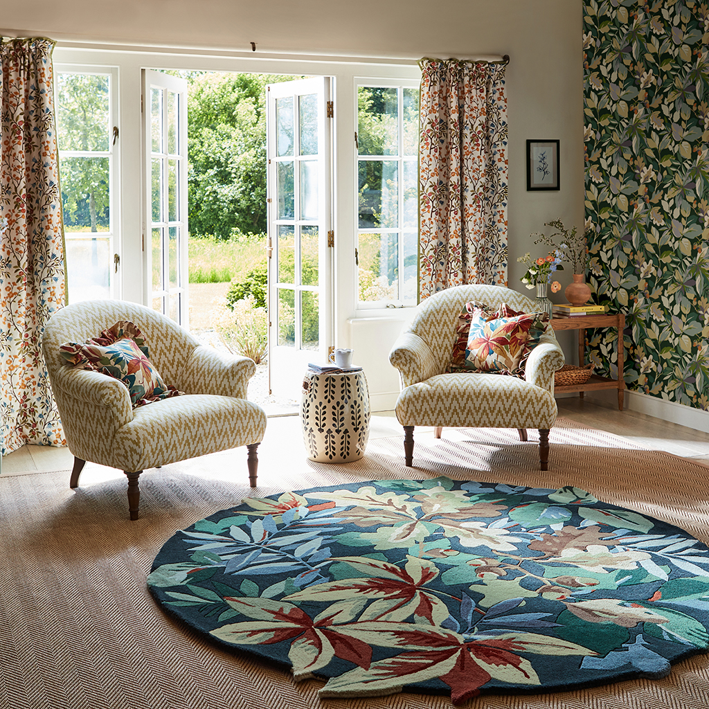 Forest Green / Blue Round Rug | Size: Ø 200 cm