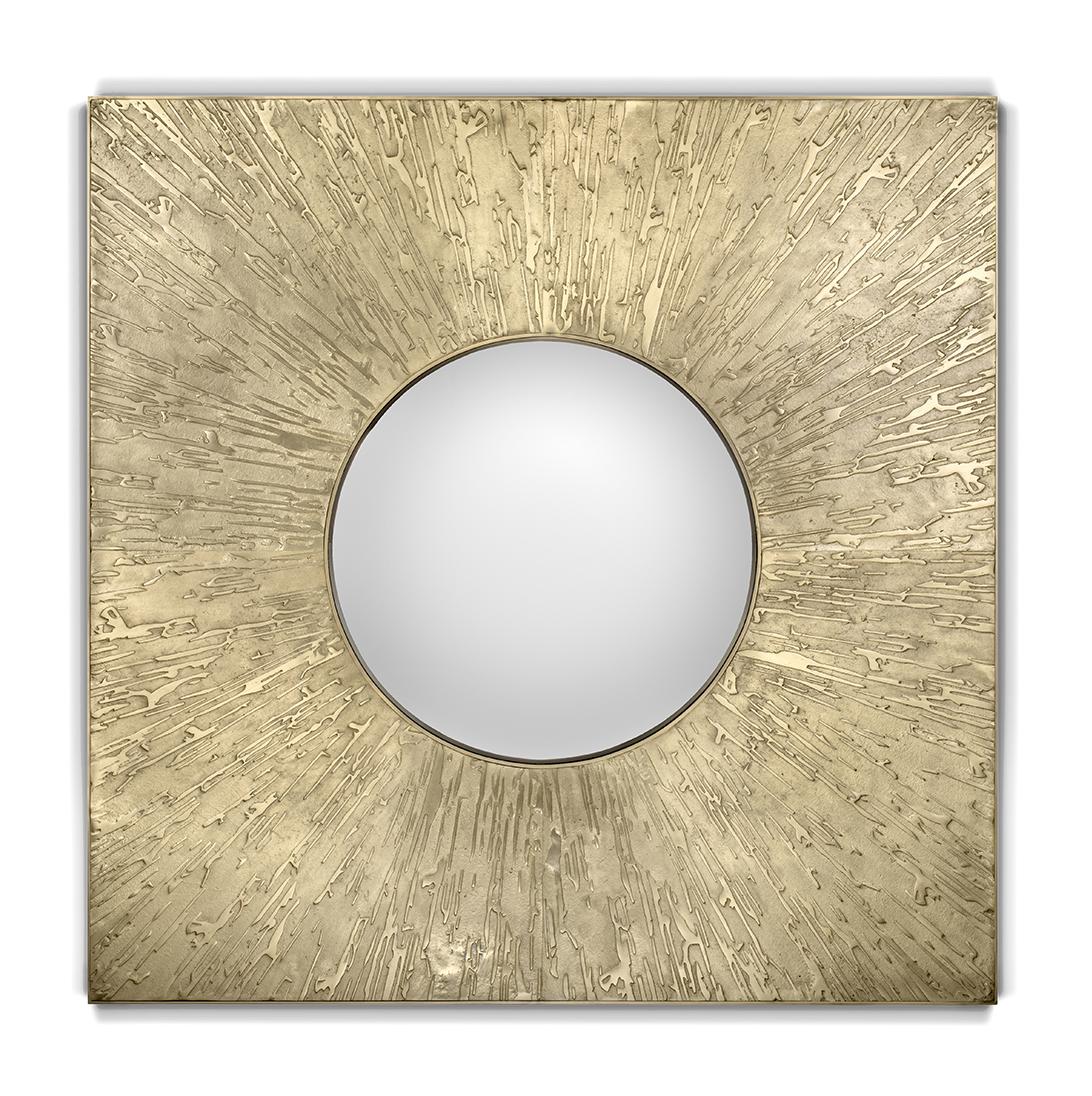 Square Brass Accent Modern Mirror