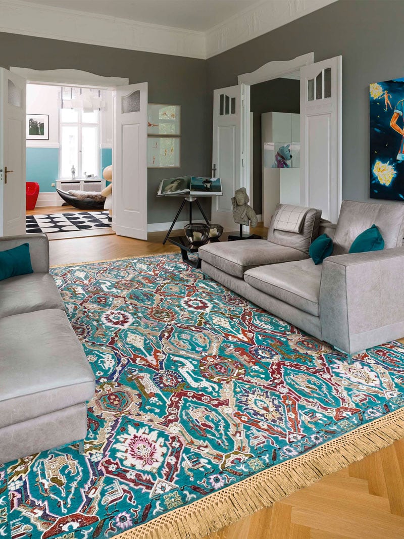 KavaBagh Green Wool & Silk Rug