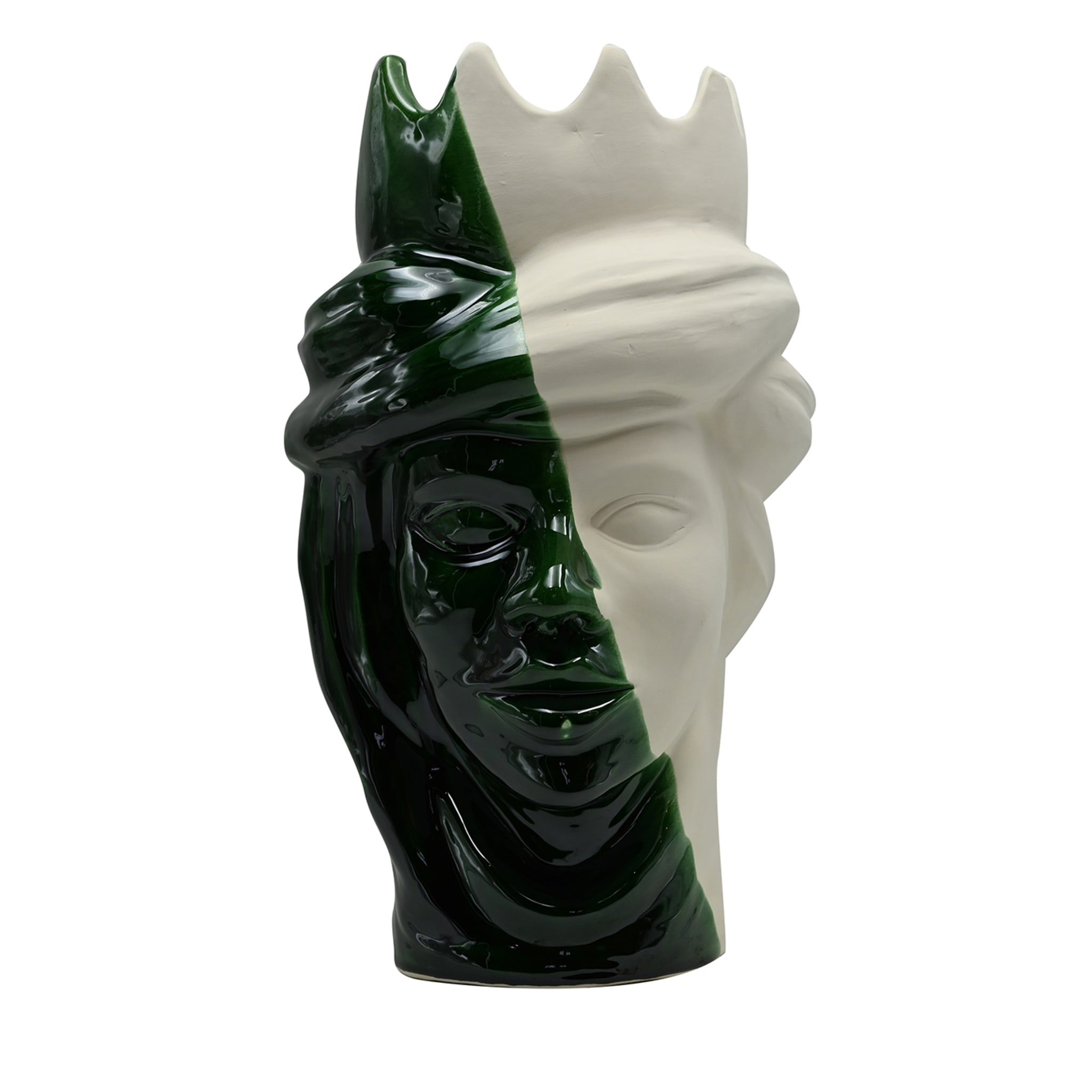 Italian Handcrafted Green and White Moor's Head Sculpture