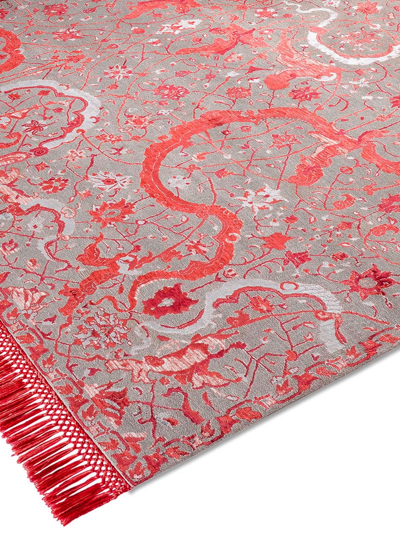 Tabriz Red Hand-Knotted Wool / Silk Rug ☞ Size: 274 x 365 cm