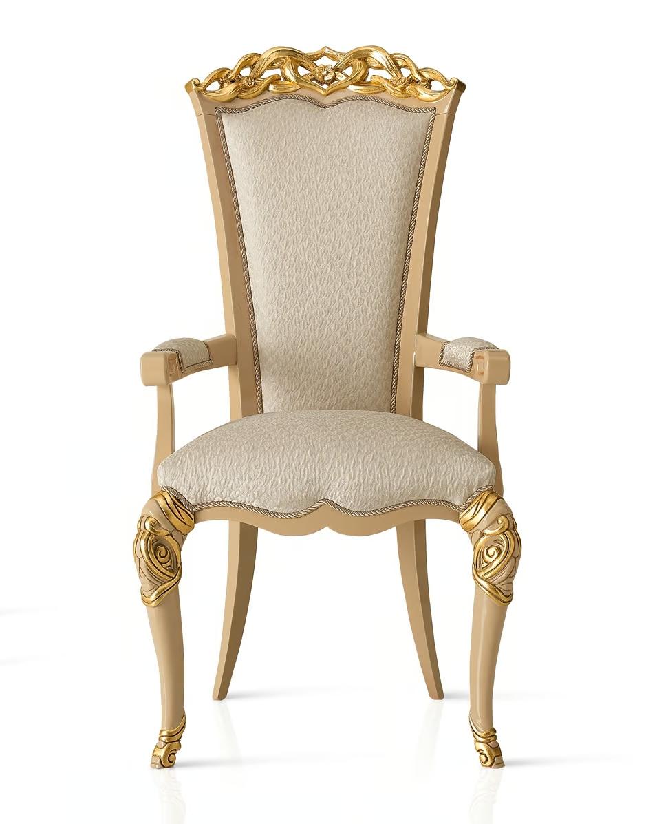 Ivory/Gold Italian Chair with Armrests