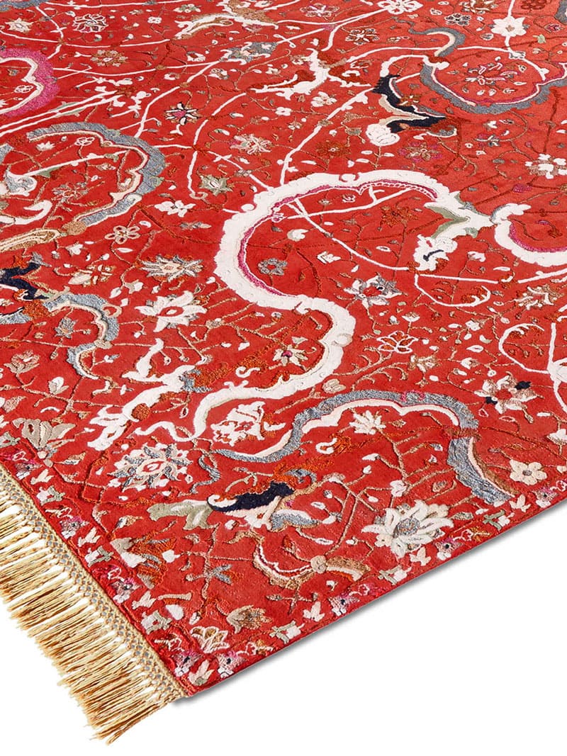 Tabriz Red Hand-Knotted Wool / Silk Rug