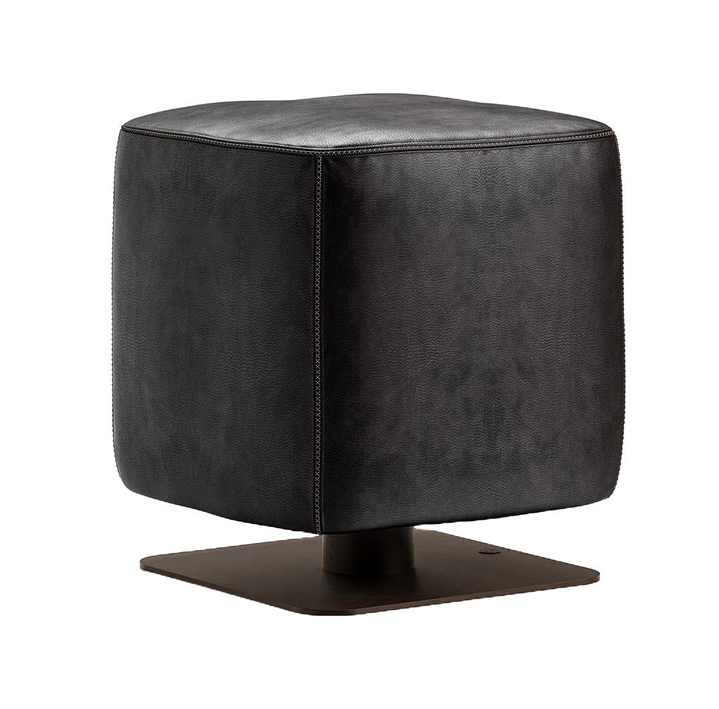 Footstool in Sleek Black Leather