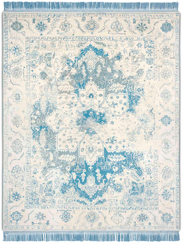 Light Blue Hand-Knotted Wool / Silk Rug
