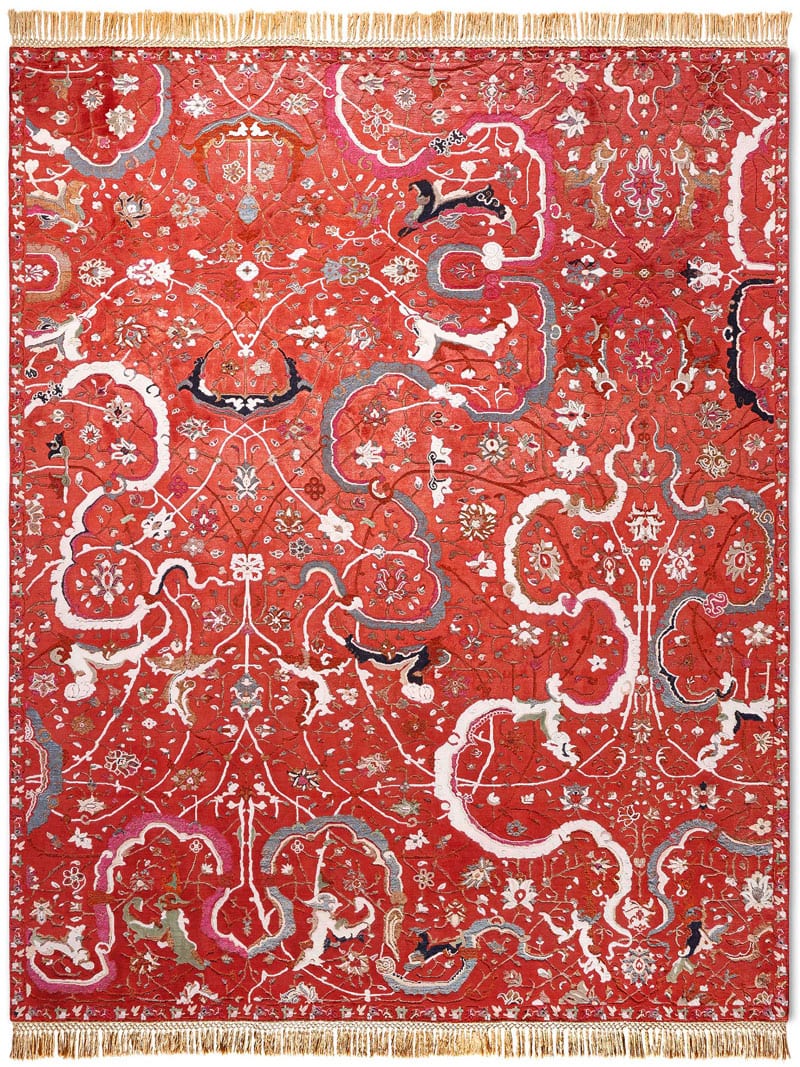 Tabriz Red Hand-Knotted Wool / Silk Rug