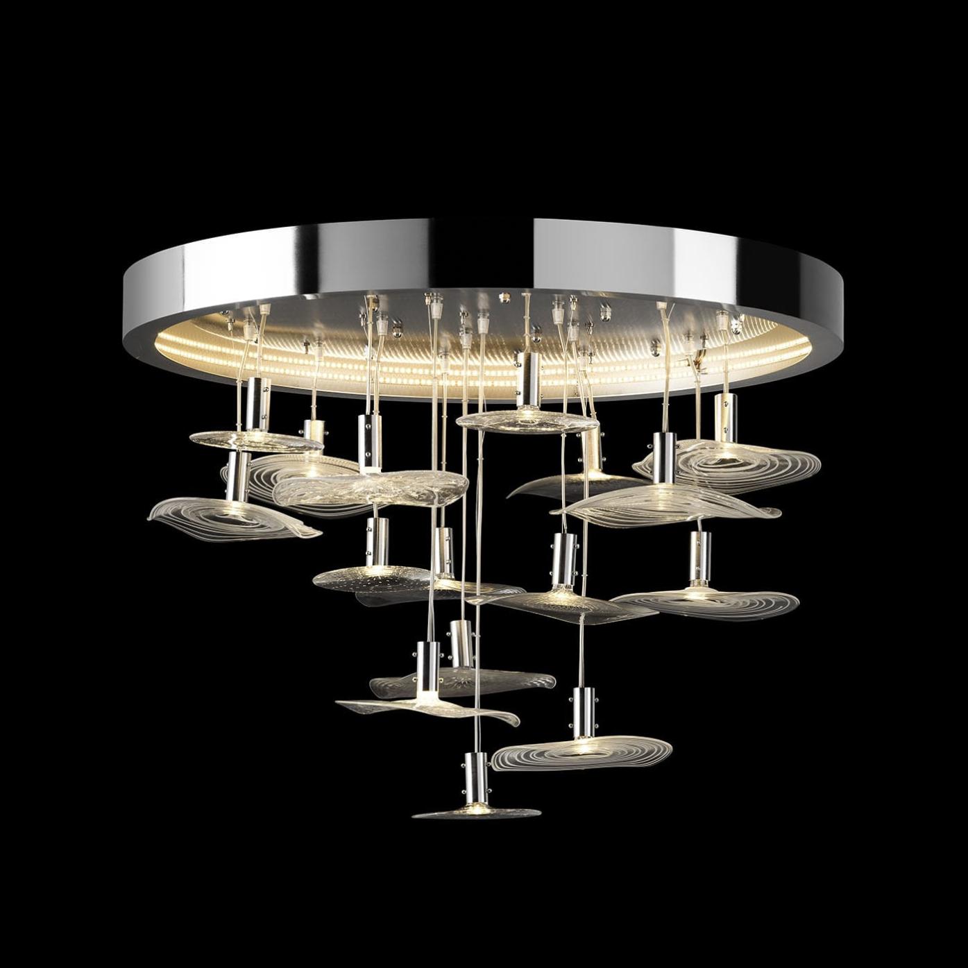 Round Chrome Murano Chandelier