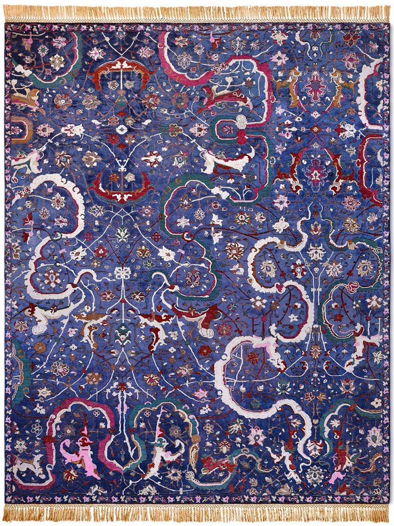 Tabriz Navy Blue Hand-Knotted Wool / Silk Rug ☞ Size: 300 x 400 cm