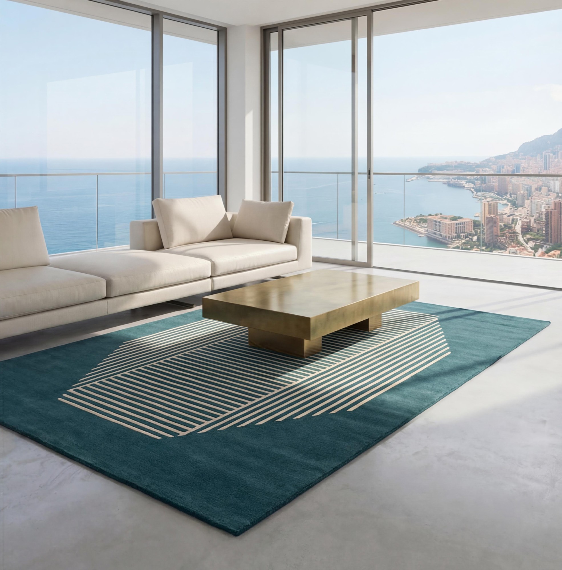 Octagon Lines Teal Luxury Rug